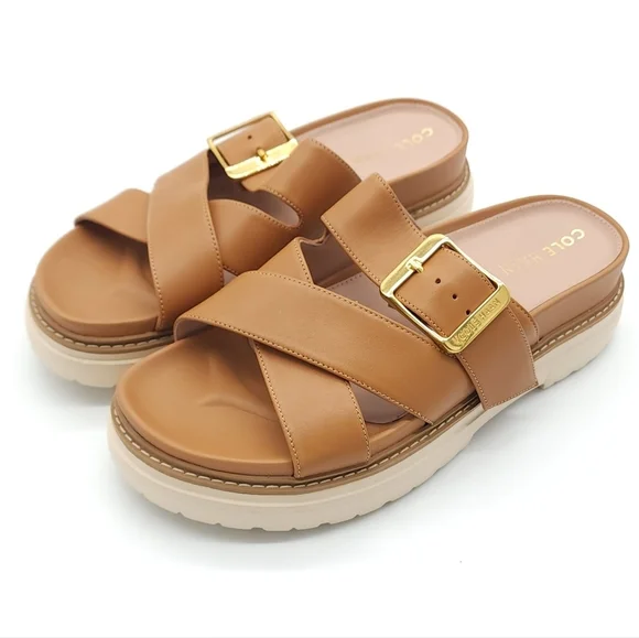 Cole Haan Women's Fraya Flats Platform Slide Adjustable Sandals Tan Size 6.5 - Picture 4 of 8